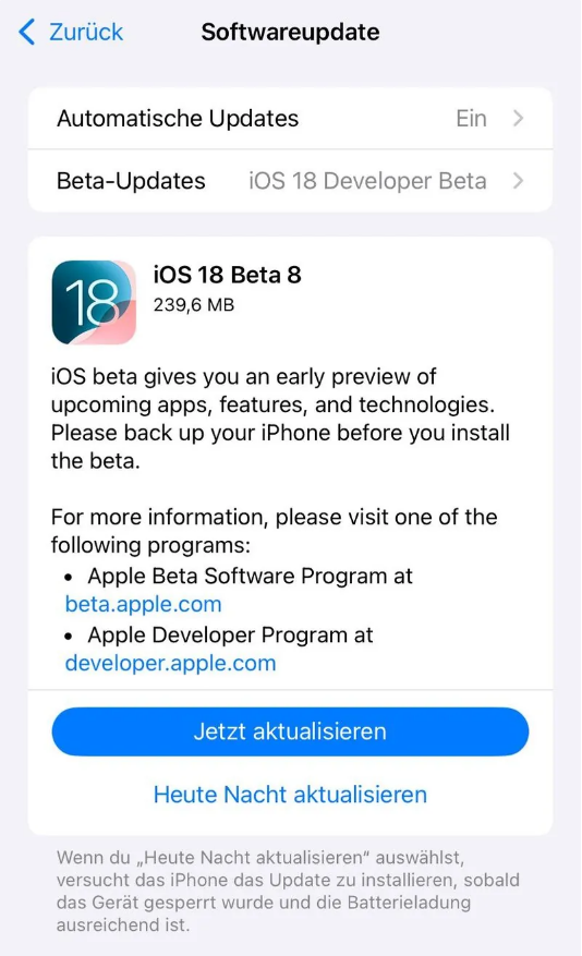 仁和苹果手机维修分享苹果 iOS / iPadOS 18 开发者预览版 Beta 8 发布 